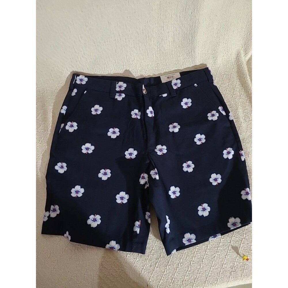CLUB ROOM NAVY BLUE 34 TROPICAL HAWAIIAN FLORAL STRETCH SHORTS MENS NEW (96)
